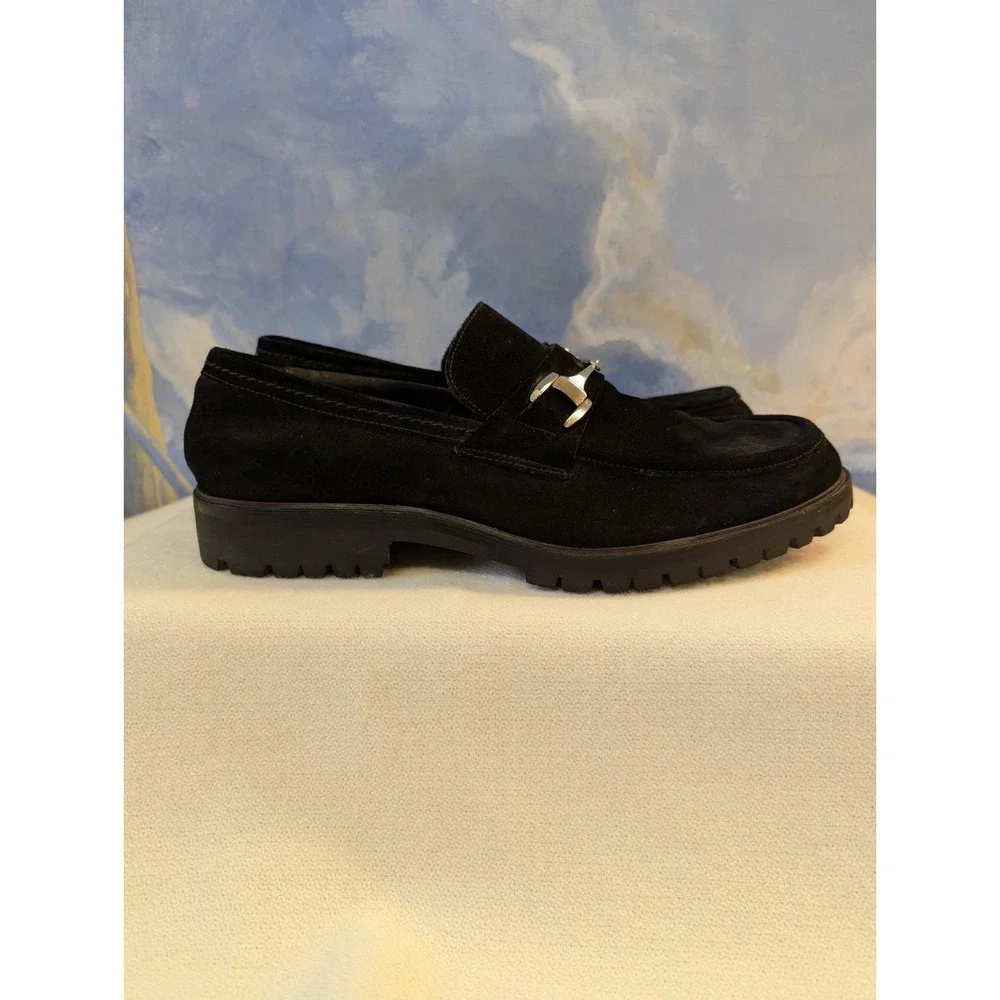 Gucci 43.5/10.5 E Chunky Lug Sole Polished Metal Bit Suede Loafers